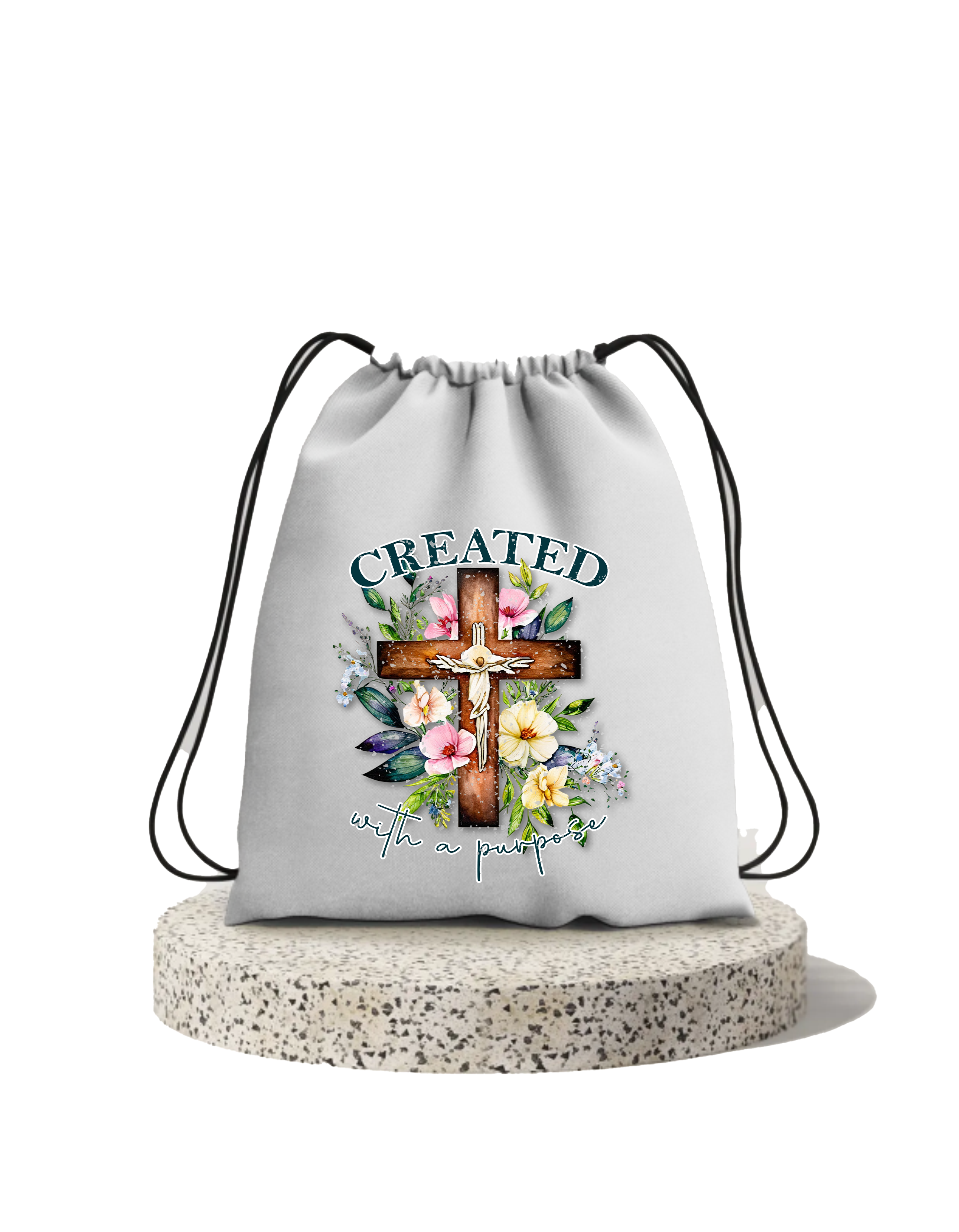 Created with a Purpose Drawstring Cotton Bag | Premium Christian Sport & Travel Bag