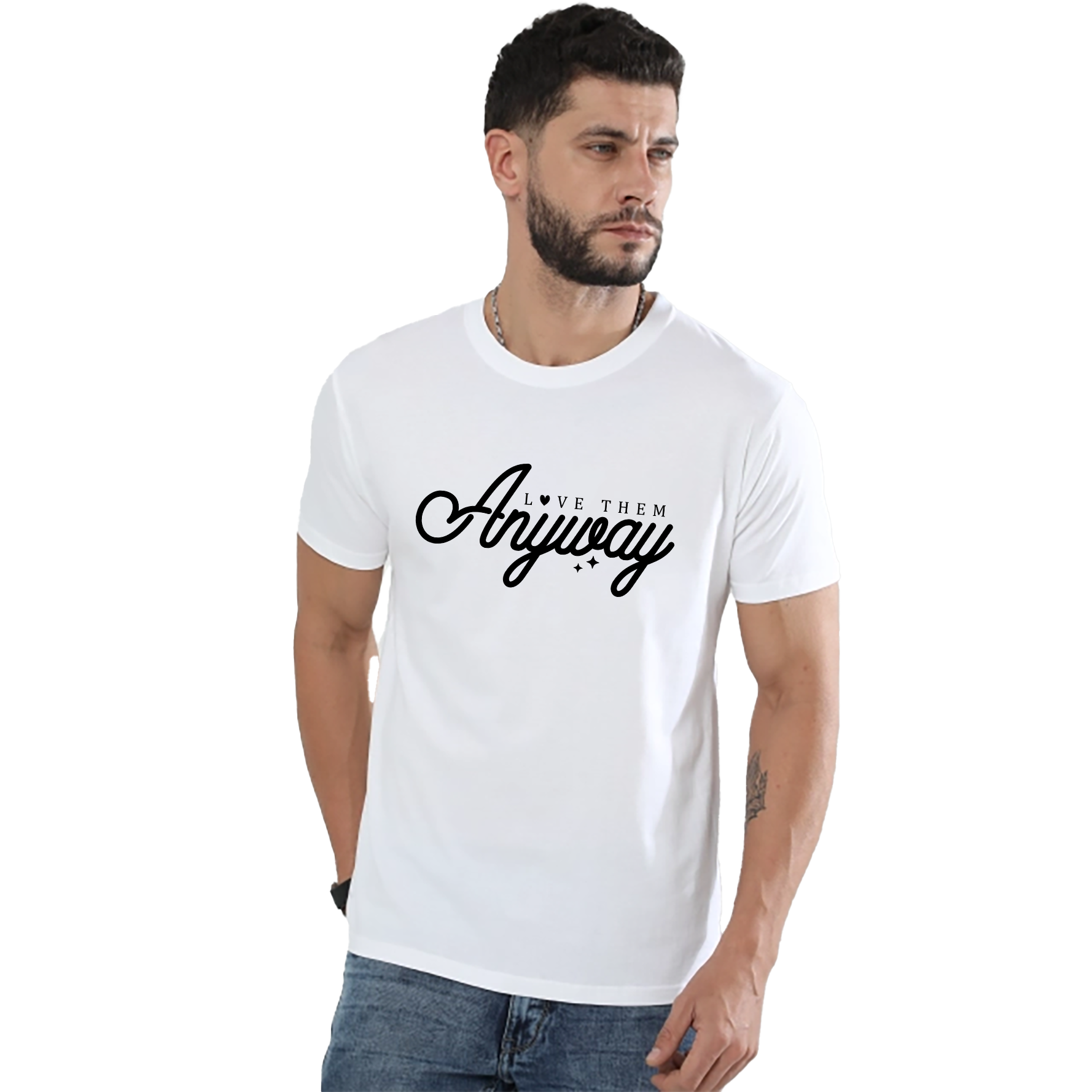 Love them Anyway Printed Unisex Stretch T-Shirt | Premium 240 GSM White Christian Tee | Soft Cotton Blend