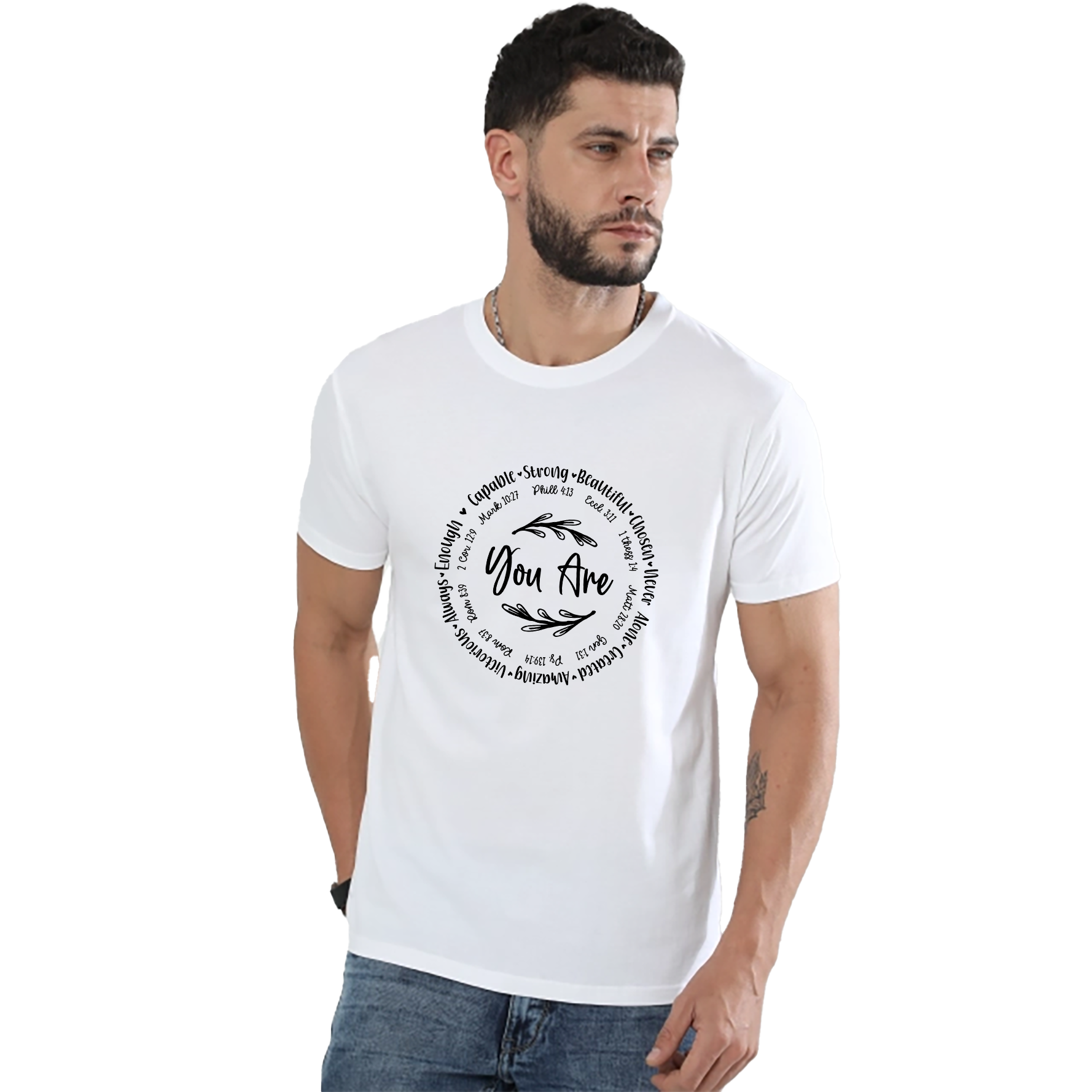Chrisitan Quotes Printed Unisex Stretch T-Shirt | Premium 240 GSM White Christian Tee | Soft Cotton Blend