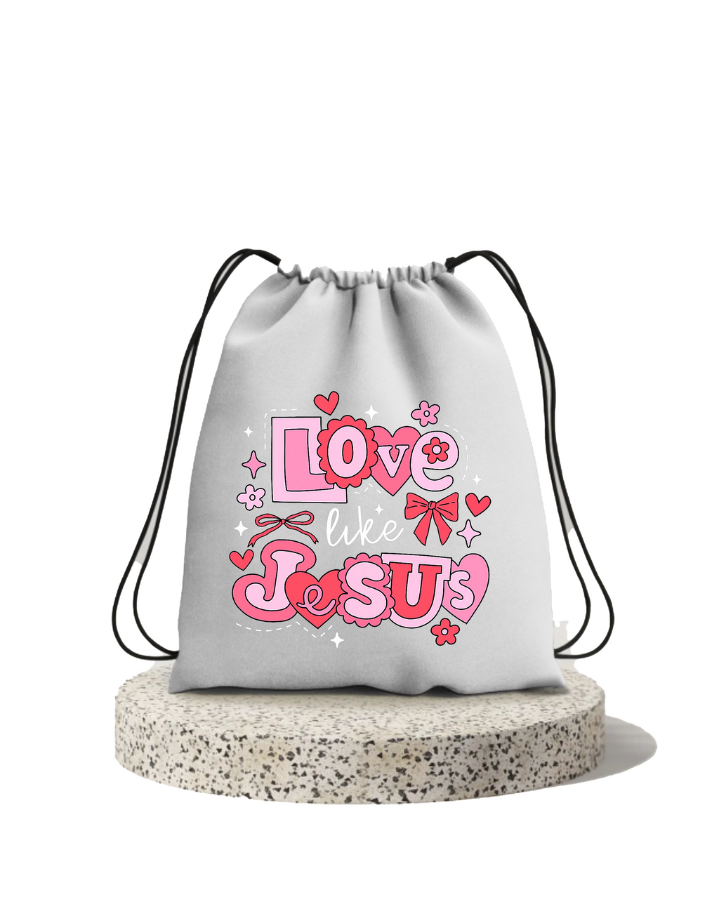Love like Jesus Printed Cotton Drawstring Bag | Christian Gym & Everyday Carry Bag