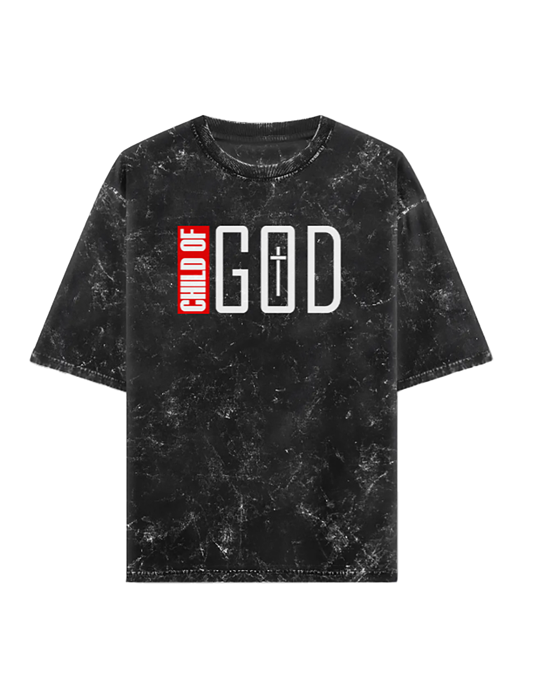 Child of God Acid Wash Oversized Tee for Men & Women | Premium 240 GSM Cotton | Vintage Black Christian Graphic T-Shirt